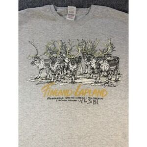 Vintage Finland‎ Lapland Reindeer Arctic Circle Graphic T Shirt Men's XL